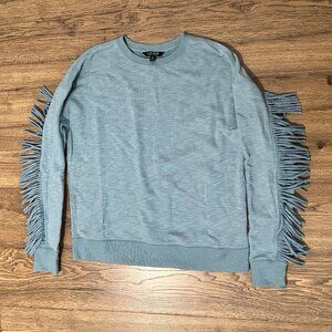 Lauren Ralph Lauren Women's Fringed Cotton Blue Pullover Sweater Small EUC!!